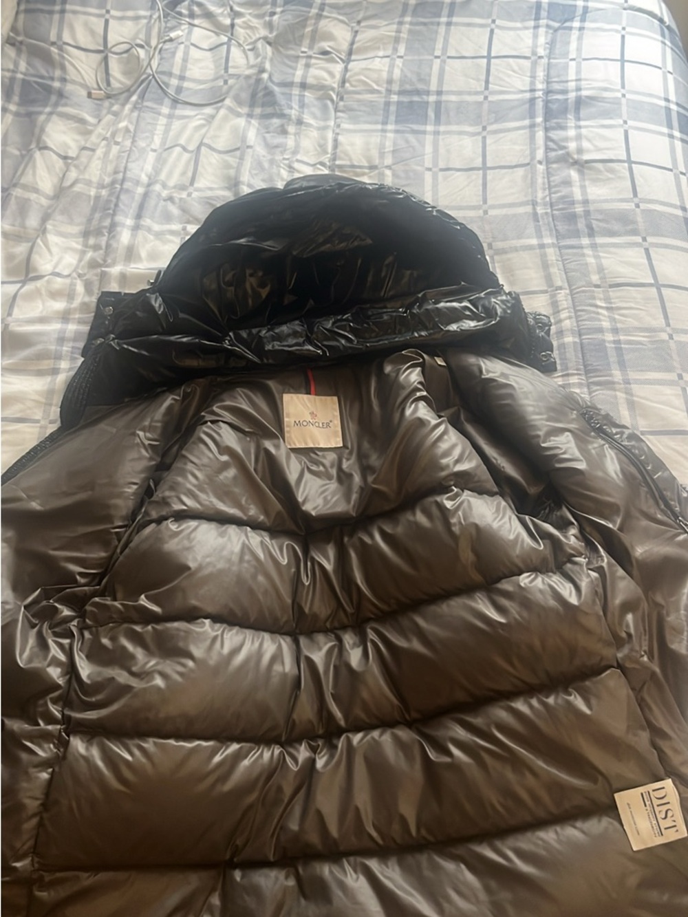 Moncler Black Glossy Quilted Down Jacket with Hood